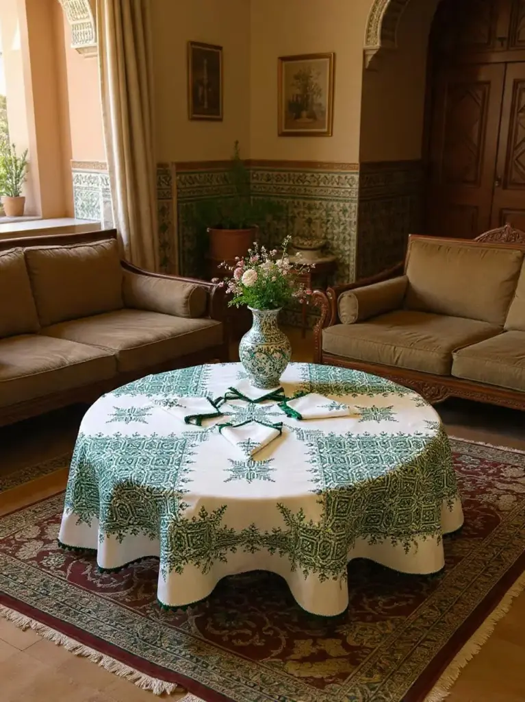 The "Rorza" Heritage Tablecloth – Hand-Embroidered Cotton & Pure Silk