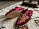The Imperial Burgundy Babouche – Premium Satin & Multicolored Silk Sabra Embroidery