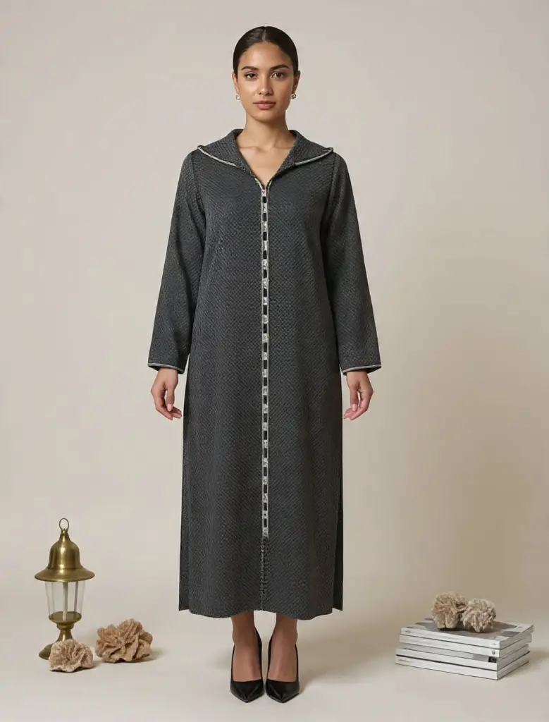 The Sovereign Silk Satin Djellaba – Handcrafted Hooded Couture with Artisan "Aakad" Knots