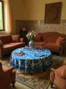 The Royal "Tekhrig & Tekrir" Tablecloth – Hand-Carved Blue Cotton & Blush Silk
