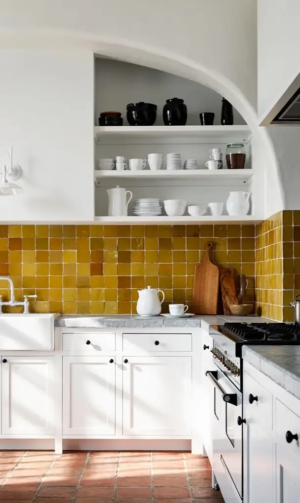 The Fassi Saffron Gold Zellige – Authentic Hand-Chiseled Glazed Terracotta Tiles