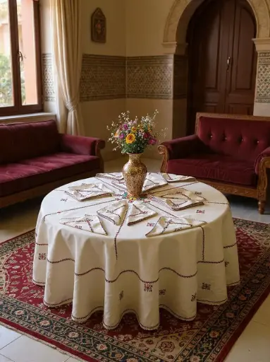 [Dar Maalma 03] The Couture Hand-Embroidered Tablecloth – Premium Cotton & Fine Silk