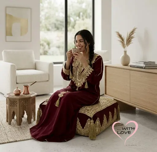 [Dar Maalma 44] The Riad Majorelle Ottoman Pouf – Silky Cotton & Satin with Sacred Sabra Silk Embroidery & Artisan Tassels