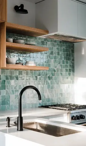 [Imperial Fez Zellige 07] The Fassi Celadon Aqua Micro-Zellige – Authentic Hand-Chiseled 5x5 cm Glazed Mosaics (30x30 cm Mesh Sheets)