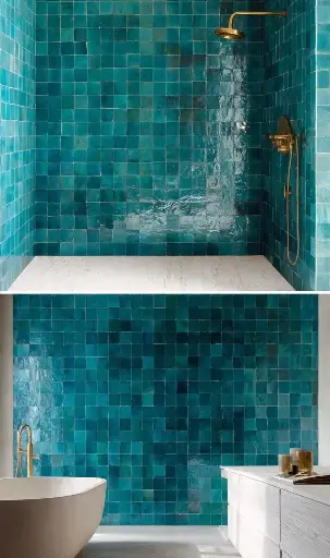 [Imperial Fez Zellige 09] The Fassi Imperial Turquoise Blue Micro-Zellige – Authentic Hand-Chiseled 5x5 cm Glazed Mosaics (30x30 cm Mesh Sheets)